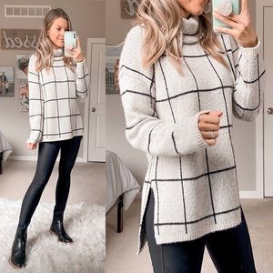 Madewell Windowpane Mock Neck Sweater